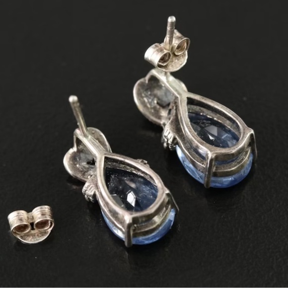 Elegant Blue Teardrop Earrings. Sterling glass and Marcasite - Picture 3 of 5
